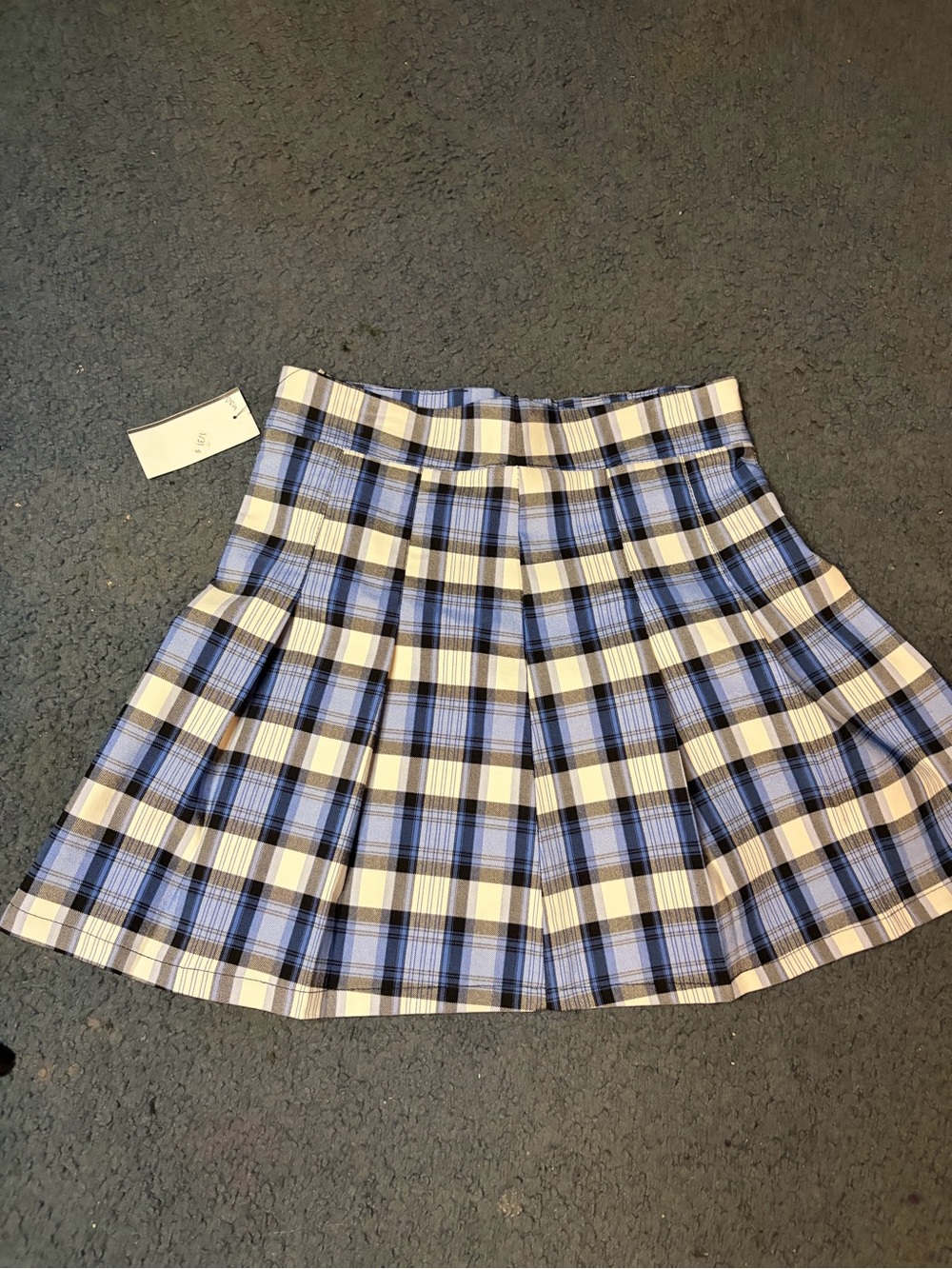 Papaya Blue and White Plaid Pleated Skater Skirt